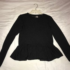 Women's Black Long-Sleeve Peplum Top